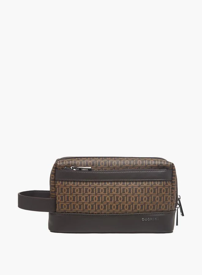 DUCHINI Monogram Print Pouch with Wrist Handle and Zip Closure