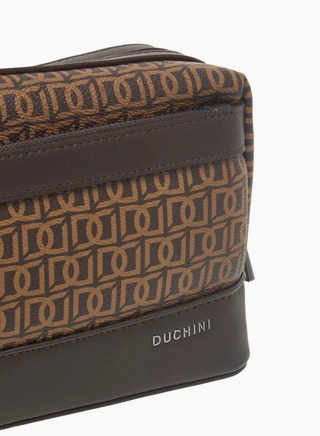 DUCHINI BROWN Monogram Print Pouch with Wrist Handle and Zip Closure for Men | Best Price UAE