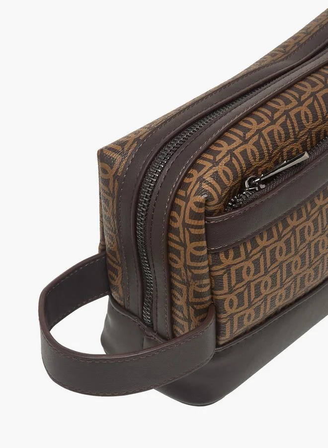 DUCHINI BROWN Monogram Print Pouch with Wrist Handle and Zip Closure for Men | Best Price UAE