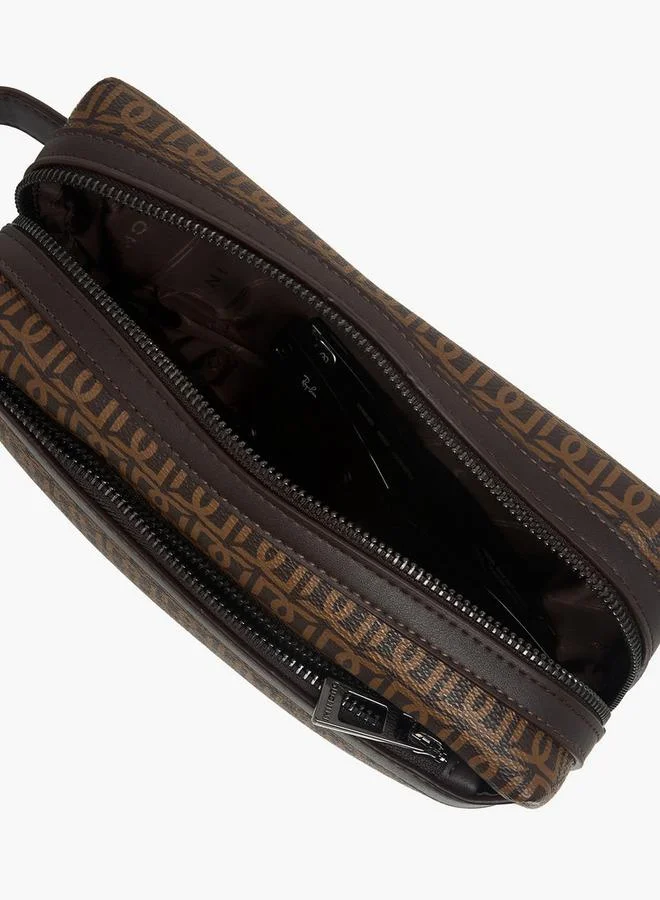 DUCHINI BROWN Monogram Print Pouch with Wrist Handle and Zip Closure for Men | Best Price UAE