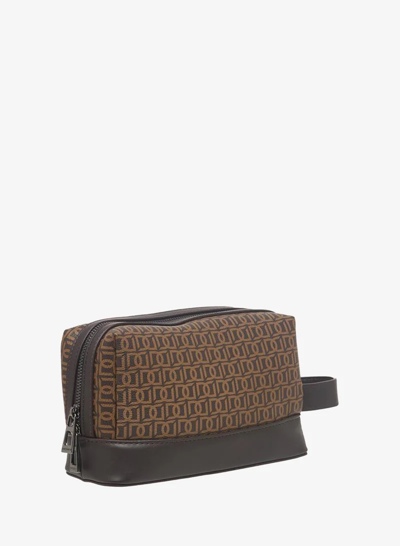 DUCHINI Monogram Print Pouch with Wrist Handle and Zip Closure