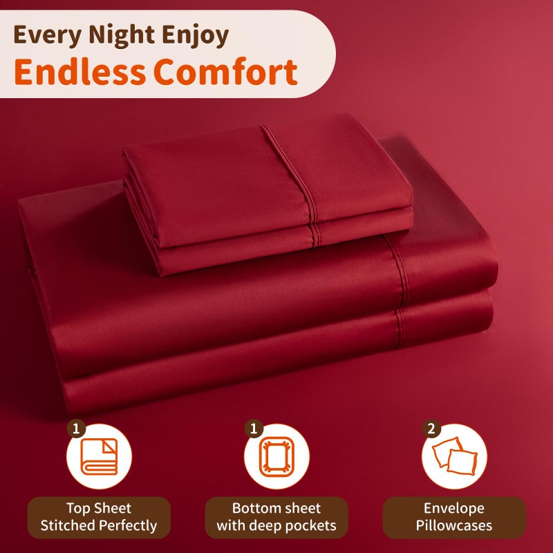 LBRO2M LBRO2M 1000 Thread Count 100% Egyptian Cotton Sheets Set California King Size  4 Piece Sets Bed Sheet Deep Pocket Sheet Set 16"" Soft Comfortable All Season (California King  Burgundy)  - Image 5