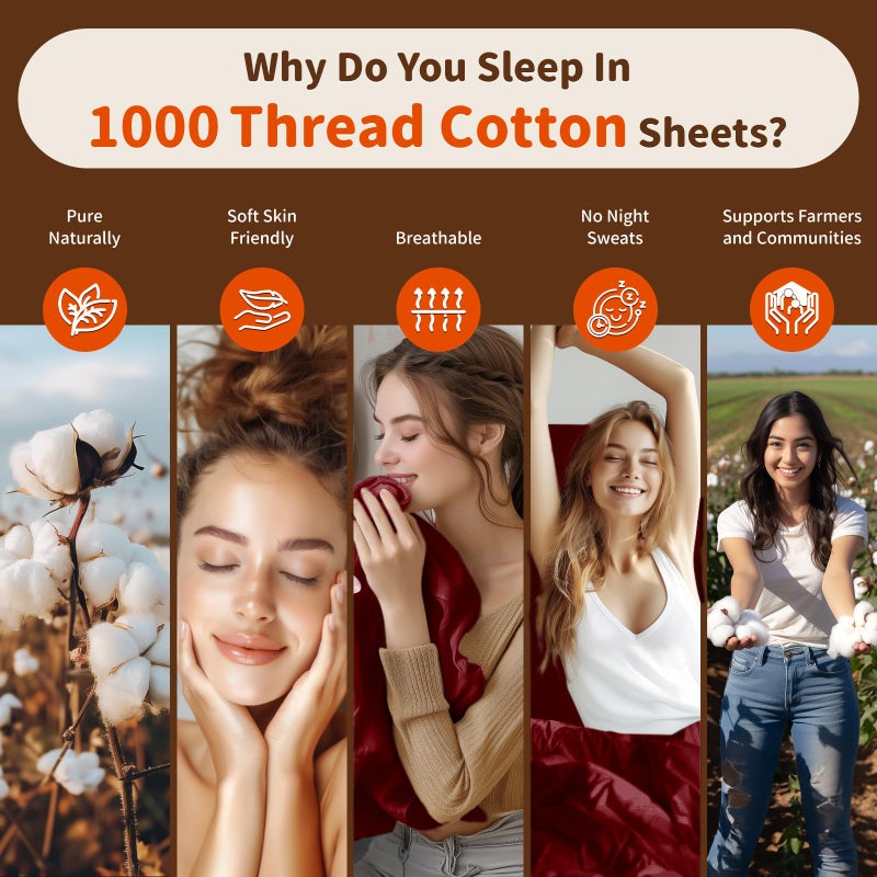 LBRO2M LBRO2M 1000 Thread Count 100% Egyptian Cotton Sheets Set California King Size  4 Piece Sets Bed Sheet Deep Pocket Sheet Set 16"" Soft Comfortable All Season (California King  Burgundy)  - Image 4