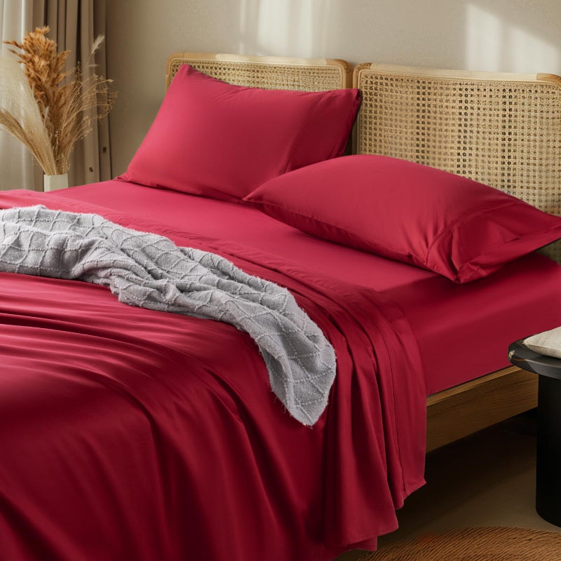 LBRO2M LBRO2M 1000 Thread Count 100% Egyptian Cotton Sheets Set California King Size  4 Piece Sets Bed Sheet Deep Pocket Sheet Set 16"" Soft Comfortable All Season (California King  Burgundy)  - Image 1