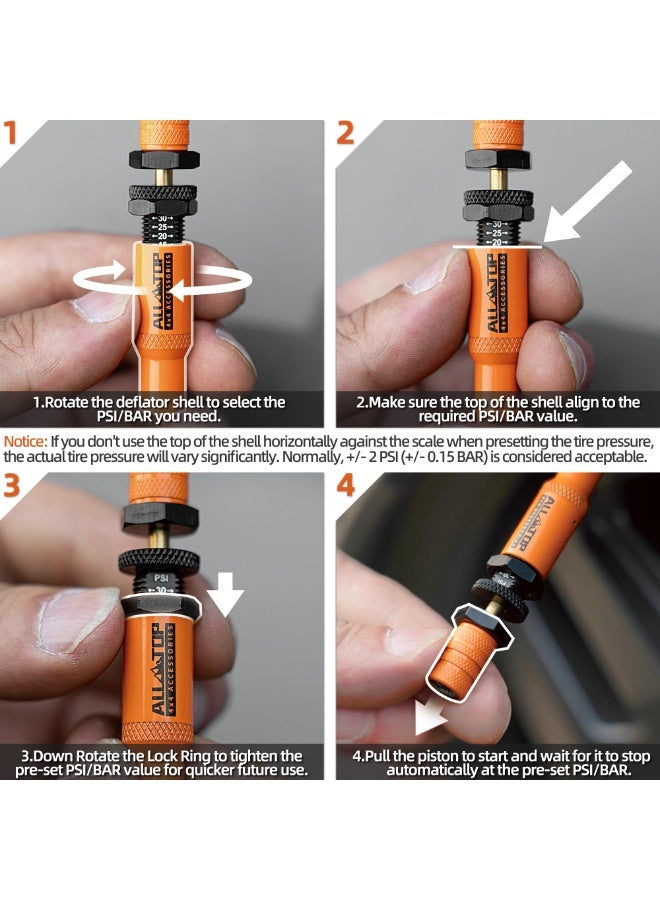 WALALLA Professional Auto-Stop Tire Deflator Kit (4-Piece) - Precision 10-30 PSI Adjustment with Locking Valve Caps, Ultimate Off-Road Air Down Tool for 4x4 Vehicles - Image 3