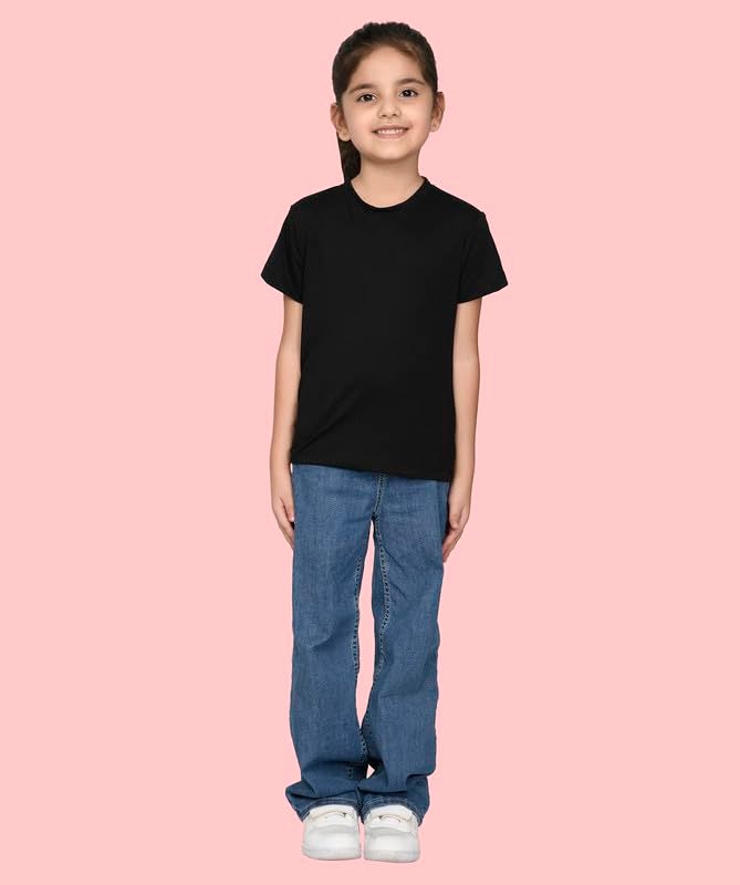Nusyl Girls Half Sleeves Solid T-Shirt for Kids | Soft Cotton Blend | Comfortable Regular Fit | Casual 2-16 Years | Black - Image 4