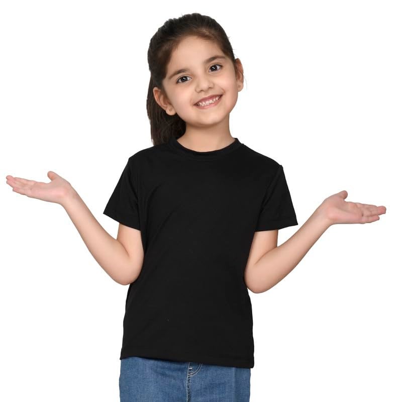 Nusyl Girls Half Sleeves Solid T-Shirt for Kids | Soft Cotton Blend | Comfortable Regular Fit | Casual 2-16 Years | Black - Image 1