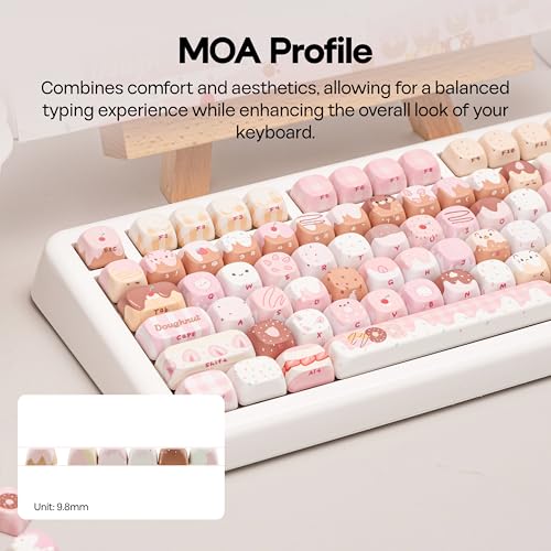 KiiBOOM Dough Fluff Keycap Set, 144/143 Keys, MOA/Cherry Profile PBT Keycaps for Mechanical Keyboard, Compatible with ANSI/ISO, 60%, 65%, 75%, TKL, Full-Sized Layout (Pink & Brown, MOA Profile) - Image 3