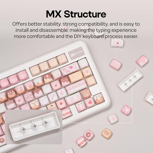 KiiBOOM Dough Fluff Keycap Set, 144/143 Keys, MOA/Cherry Profile PBT Keycaps for Mechanical Keyboard, Compatible with ANSI/ISO, 60%, 65%, 75%, TKL, Full-Sized Layout (Pink & Brown, MOA Profile) - Image 5