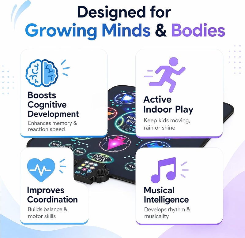 Upgraded Dance Mat Toys for Kids 3+Years, Electronic Dance Pad with Light-Up 9-Buttons, 3 Game Modes, Adjustable 7-Level Volume, 9 LED Game Lights, Birthday for Girls and Boys - Image 5