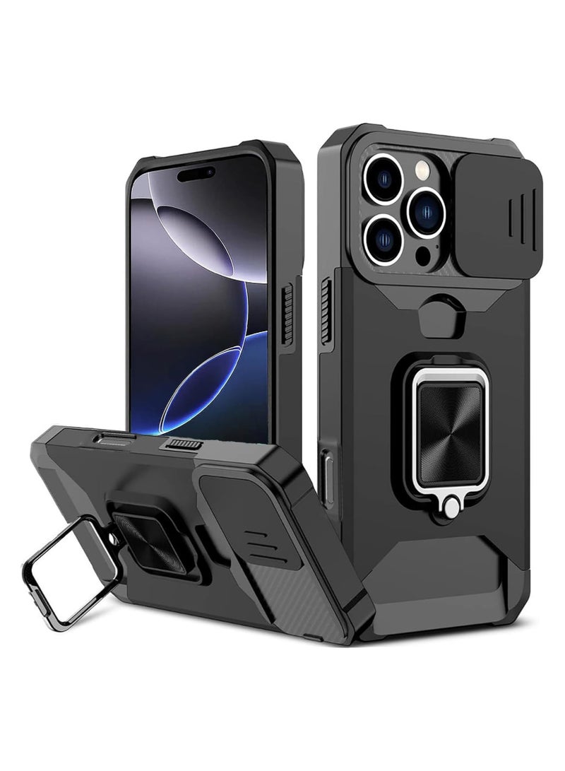 General Case for iPhone 16 Pro Max with [Card Holder] [Sliding Camera Protector] [360° Swivel Ring Stand] Heavy Duty Protective Phone Case for iPhone 16 Pro Max  - Image 1