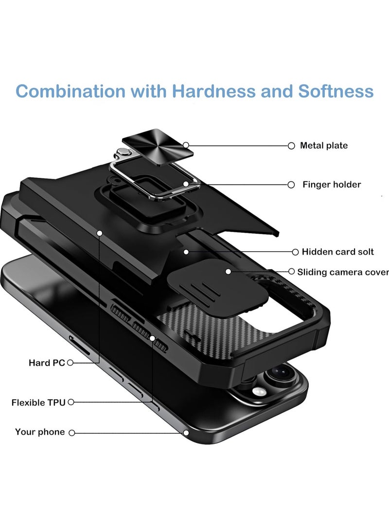 General Case for iPhone 16 Pro Max with [Card Holder] [Sliding Camera Protector] [360° Swivel Ring Stand] Heavy Duty Protective Phone Case for iPhone 16 Pro Max  - Image 4