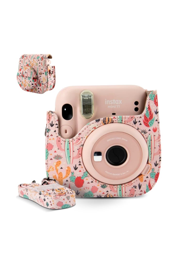 O Ozone جراب من الجلد الصناعي لكاميرا فوجي فيلم إنستاكس ميني 11/12 الفورية مع حزام قابل للتعديل [جراب مصمم لحقيبة كاميرا فوجي فيلم إنستاكس ميني 11/12 الفورية] - وردي كاكتوس - Image 1