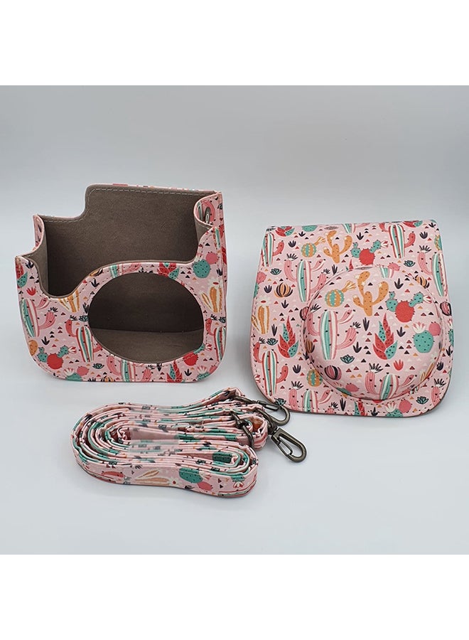 O Ozone جراب من الجلد الصناعي لكاميرا فوجي فيلم إنستاكس ميني 11/12 الفورية مع حزام قابل للتعديل [جراب مصمم لحقيبة كاميرا فوجي فيلم إنستاكس ميني 11/12 الفورية] - وردي كاكتوس - Image 3