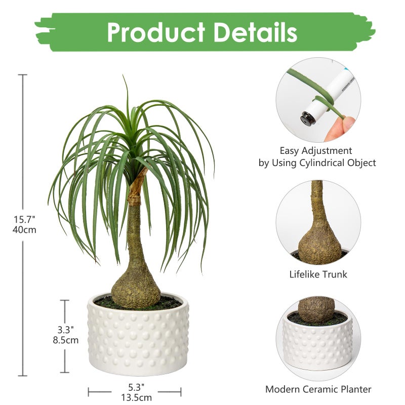 Hollyone Fake Plants Artificial Potted Plants Artificial Ponytail Palm Plant in Pots Faux Bonsai Plants for Office Table Desk Shelf Bathroom Bedroom Greenery Decoration Room Indoor Home Decor - Image 2