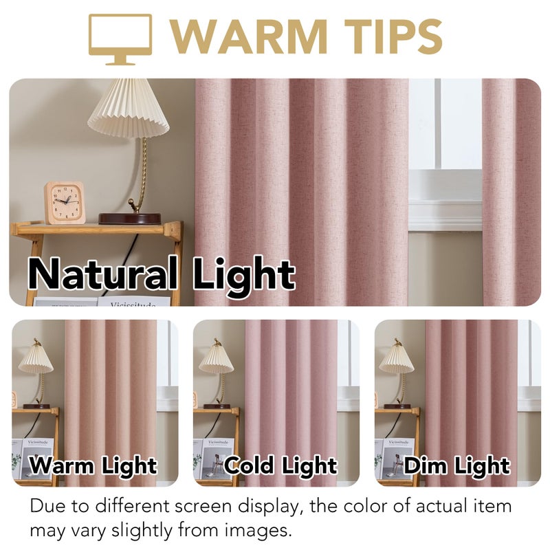H.VERSAILTEX Linen Curtains 100% Blackout Curtains for Bedroom 63 inch Long Full Light Blocking Nature Linen Blended Window Curtains for Living Room Nickel Grommet (2 Panels  Heathered Baby Pink) - Image 4