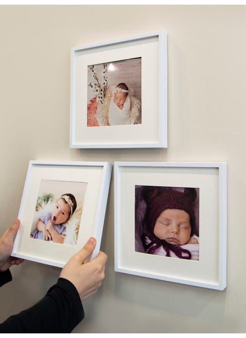White 21x21cm Square Photo Frame with Adhesive Removable Mat - Pack of 3
