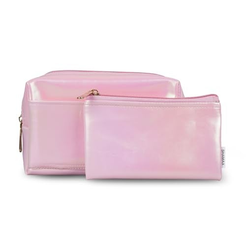 Shamax® Pouches, Makeup Organizer, Cosmetic Travel Organizer Pouch,Zipper Closure Portable Makeup Pouch, Stationery Bag for Students Girls Adults Office with Pockets, Toiletry Bag(Pack of 2) (Pink) - Image 1