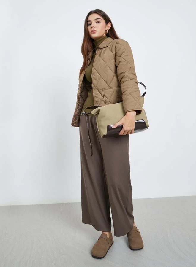 Styli Styli Brown Quilted Padded Jacket with Collar