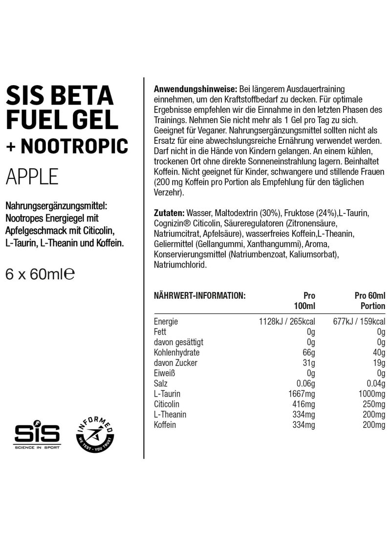 Apple Plus Nootropics - Beta Fuel Dual Source Energy Gel, 1:0.8 Maltodextrin- FructoSe Ratio,
