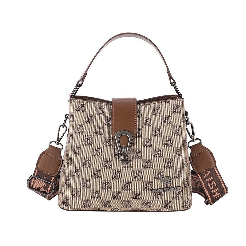High-End Printed Bucket Bag Large-Capacity Retro Letter Armpit Bag Pu Texture Single Shoulder Crossbody Bag - Image 1