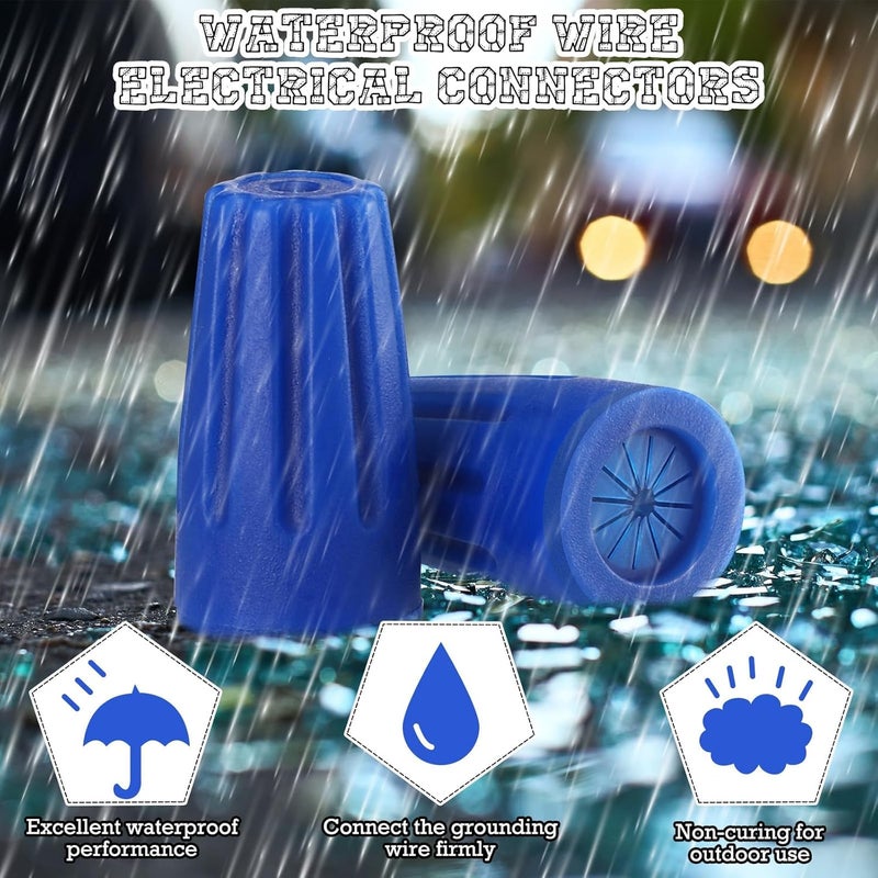 Luckam 100 Pcs Waterproof Wire Outdoor Splice Terminal Electrical Connectors 22AWG-12AWG Cable Wire Landscape Connectors Wet Location Available for Building Application Connect(Blue) - Image 4