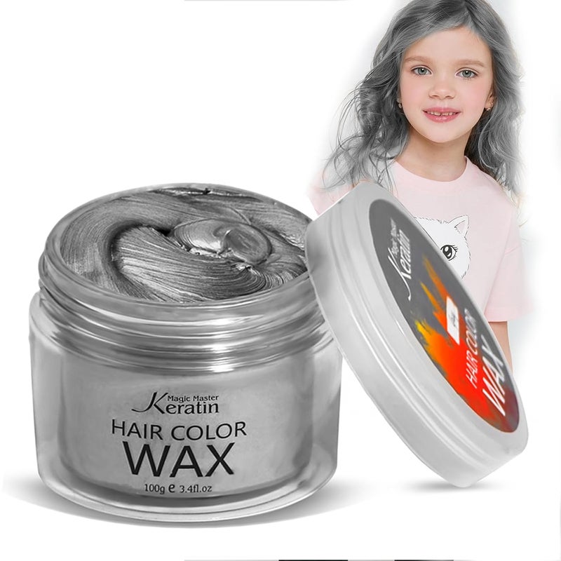 Magic Master Keratin Temporary Hair Color WaxHair Color Dye for Color Treated Hair Natural Styling Instant Kids Mud Cream Gel 34 Fl Oz Girl GiftsPartyCosplay Child Gray