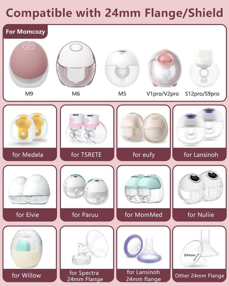 Bluejw 4PC Flange Insert 13mm Compatible with Momcozy M5/M6/M9/S12 Pro/V1 Pro/V1 Pro Breast Pump, Fit for Eufy/Elvie/Medela/Spectra/Lansinoh/NCVI/Lansinoh/TSRETE with 24mm Flange/Shield Breast Pump - Image 1