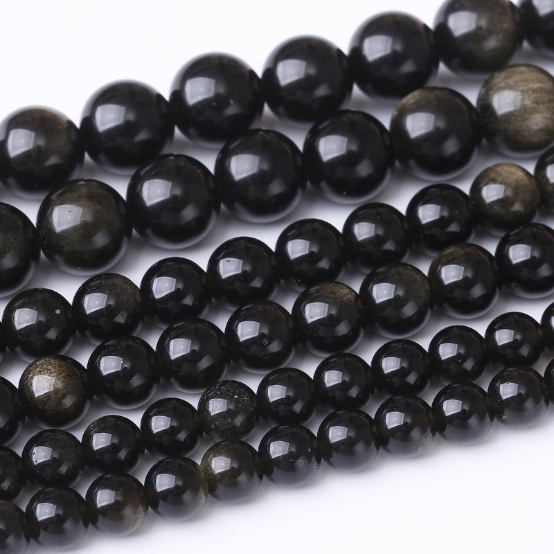 60PCS 6MM Natural Black Golden Obsidian Stone Beads Energy Healing Beads for DIY Jewelry Bracelet Necklace Making for Jewelry Making15Inch