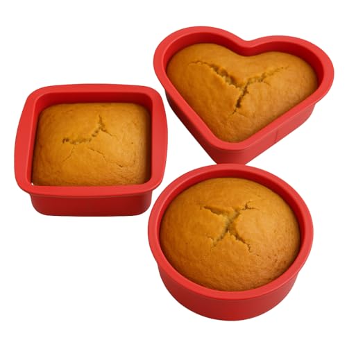 Esslly 500g Cake Mould Set - Quality Silicone Bakeware Moulds - (6-inch Square, 6-inch Round, and 7-inch Heart (Pack of 3 Shapes) - Perfect for Baking & Crafting. - Image 1
