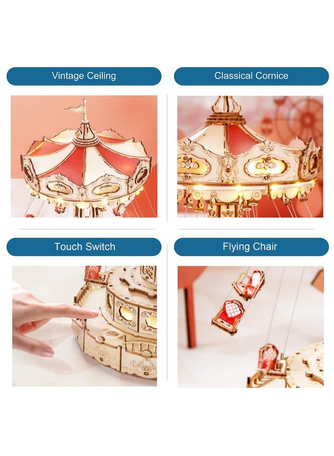 ROKR 3D Puzzles Wooden Music Box Kit with LED, Rotating Swing Ride Mechanical Model Kit DIY Wood Craft Hobbies Kit for Adults Birthday for Boys/Girls - Image 3