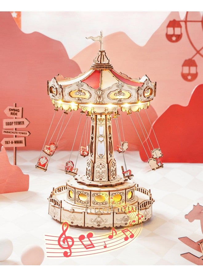 ROKR 3D Puzzles Wooden Music Box Kit with LED, Rotating Swing Ride Mechanical Model Kit DIY Wood Craft Hobbies Kit for Adults Birthday for Boys/Girls - Image 1