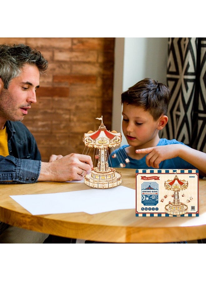 ROKR 3D Puzzles Wooden Music Box Kit with LED, Rotating Swing Ride Mechanical Model Kit DIY Wood Craft Hobbies Kit for Adults Birthday for Boys/Girls - Image 5