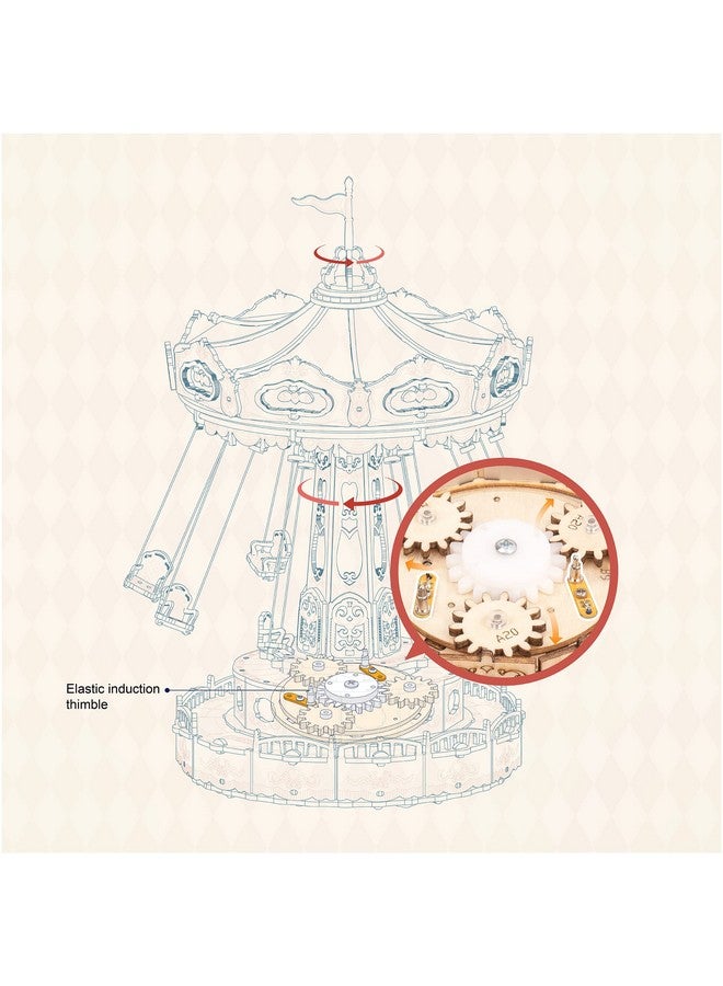 ROKR 3D Puzzles Wooden Music Box Kit with LED, Rotating Swing Ride Mechanical Model Kit DIY Wood Craft Hobbies Kit for Adults Birthday for Boys/Girls - Image 4