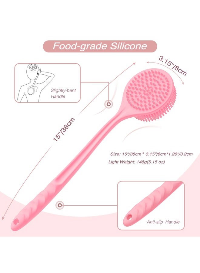 Manmihealth Silicone Back Scrubber(Thin Bristles) & Soft Bath Brushes Set, Super-Cleaning Body Scrubber & Super-Lathering Soft Bath Glove Combination, with a Free Hook.(Pink) - Image 2