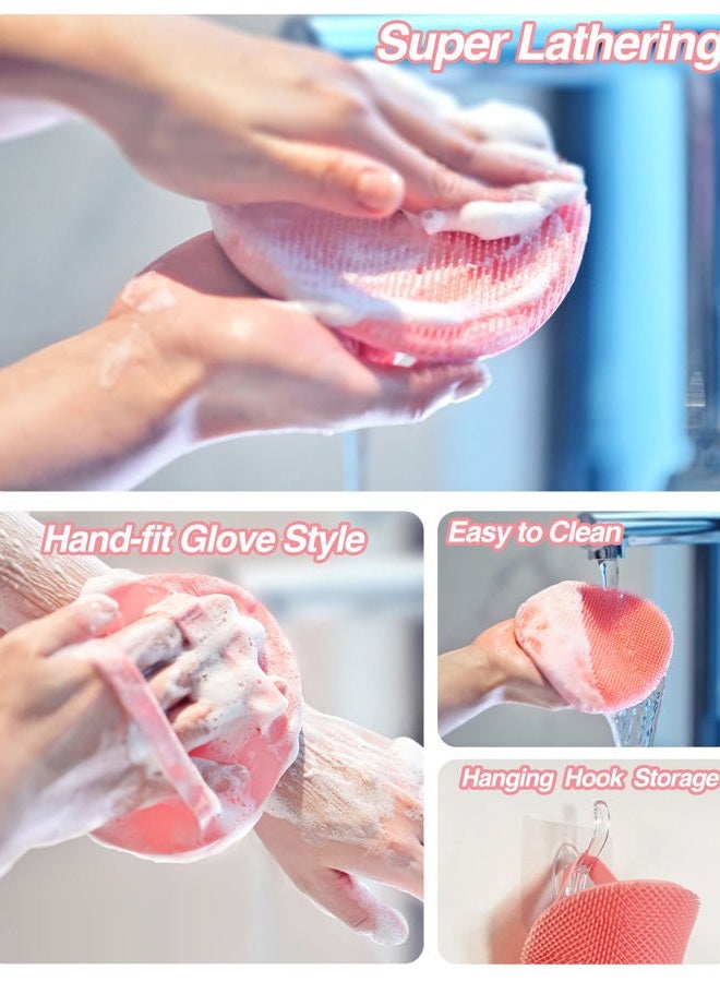 Manmihealth Silicone Back Scrubber(Thin Bristles) & Soft Bath Brushes Set, Super-Cleaning Body Scrubber & Super-Lathering Soft Bath Glove Combination, with a Free Hook.(Pink) - Image 4