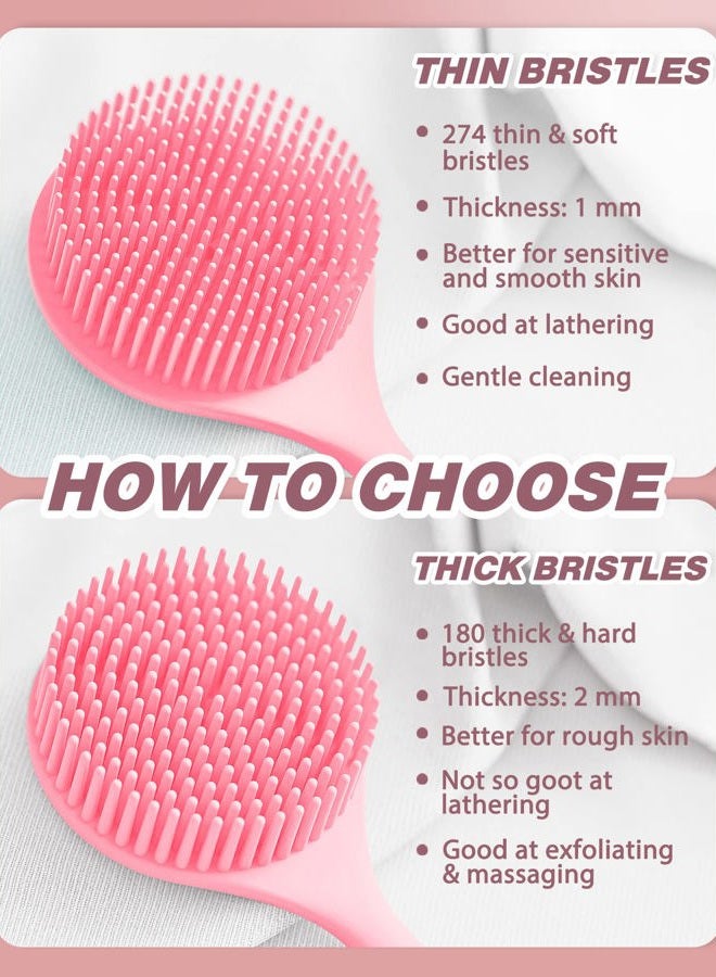 Manmihealth Silicone Back Scrubber(Thin Bristles) & Soft Bath Brushes Set, Super-Cleaning Body Scrubber & Super-Lathering Soft Bath Glove Combination, with a Free Hook.(Pink) - Image 3