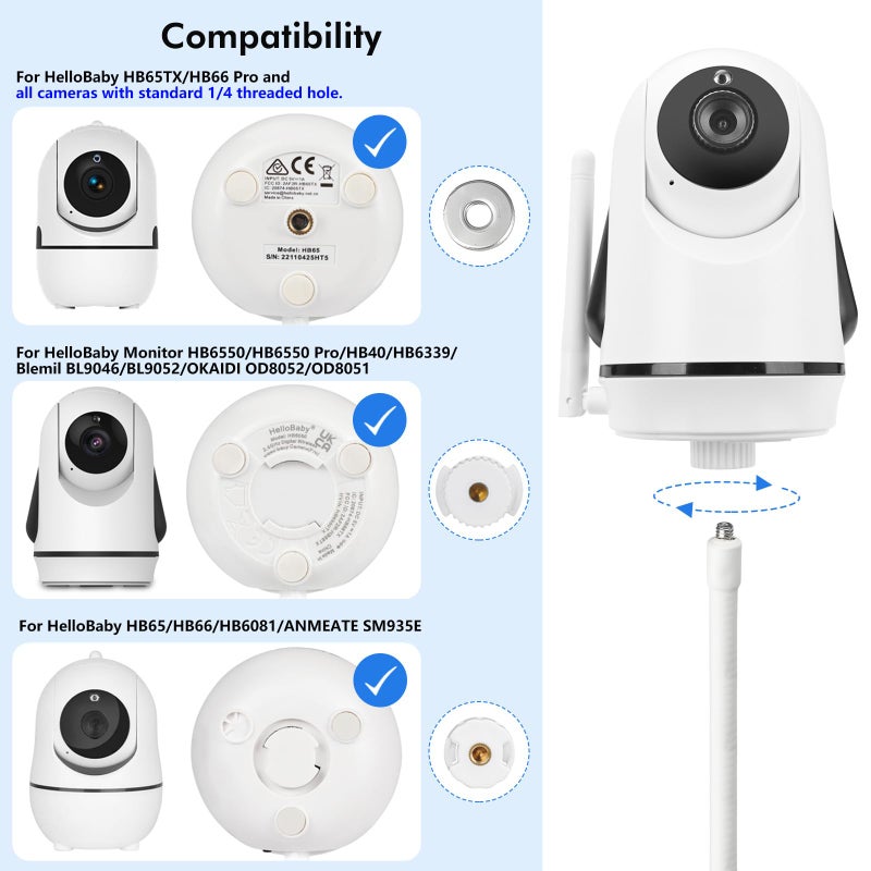 Annkoifu Baby Monitor Mount Compatible with HelloBaby HB65/HB40/HB6550/HB6148/ HB6560/ HB66/ HB6339/ HB6550 Pro, ANMEATE SM935E, Flexible Baby Camera Holder Crib Mount for Hellobaby Monitor - Image 2