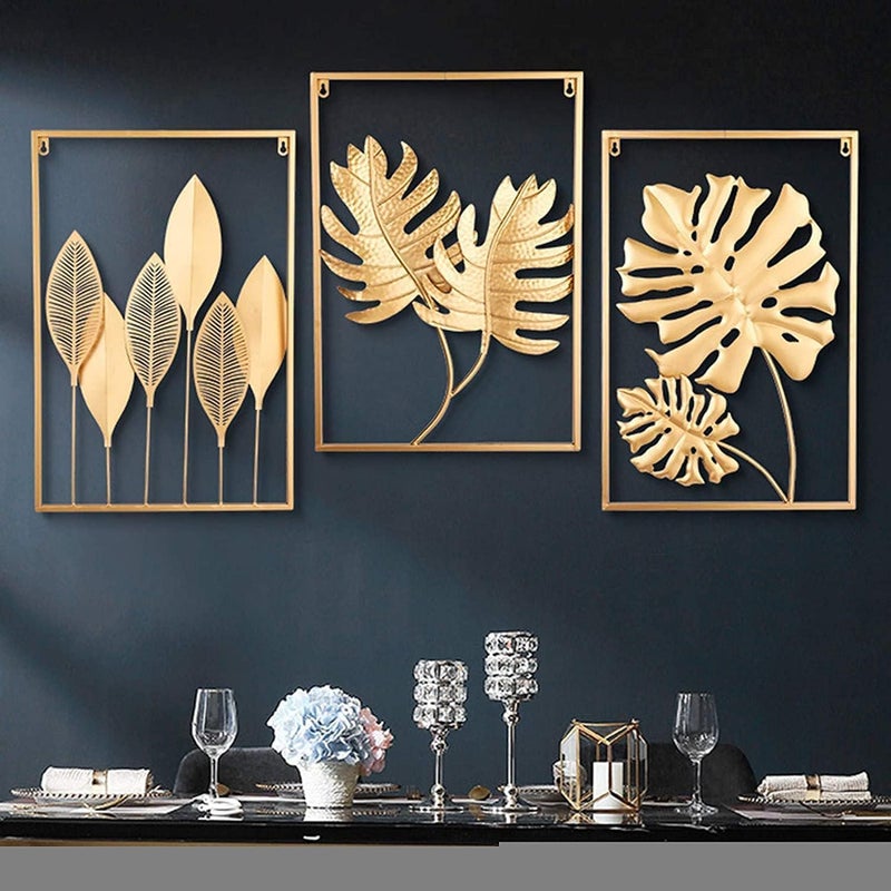 RELEMTRA Gold Metal Wall Decor 24 X 16 Golden Leaf Wall Hanging Decor with Frame Wall Ornaments Golden Metal Art Wall Sculpture for Living Room Office Home Hotel - Image 1