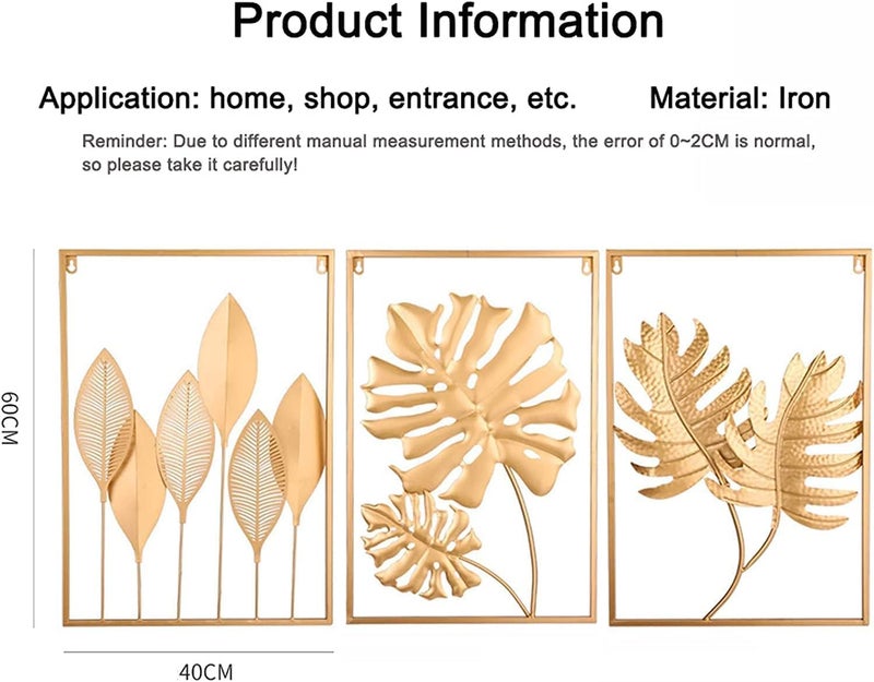 RELEMTRA Gold Metal Wall Decor 24 X 16 Golden Leaf Wall Hanging Decor with Frame Wall Ornaments Golden Metal Art Wall Sculpture for Living Room Office Home Hotel - Image 3