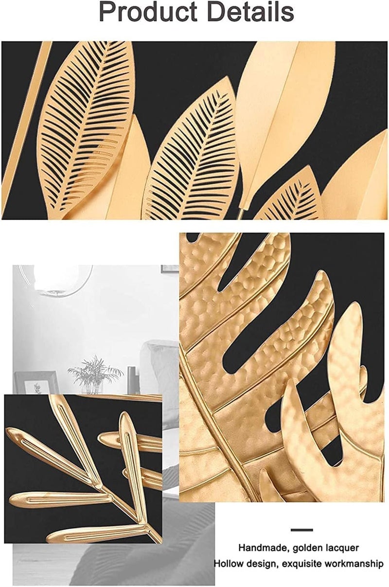 RELEMTRA Gold Metal Wall Decor 24 X 16 Golden Leaf Wall Hanging Decor with Frame Wall Ornaments Golden Metal Art Wall Sculpture for Living Room Office Home Hotel - Image 2