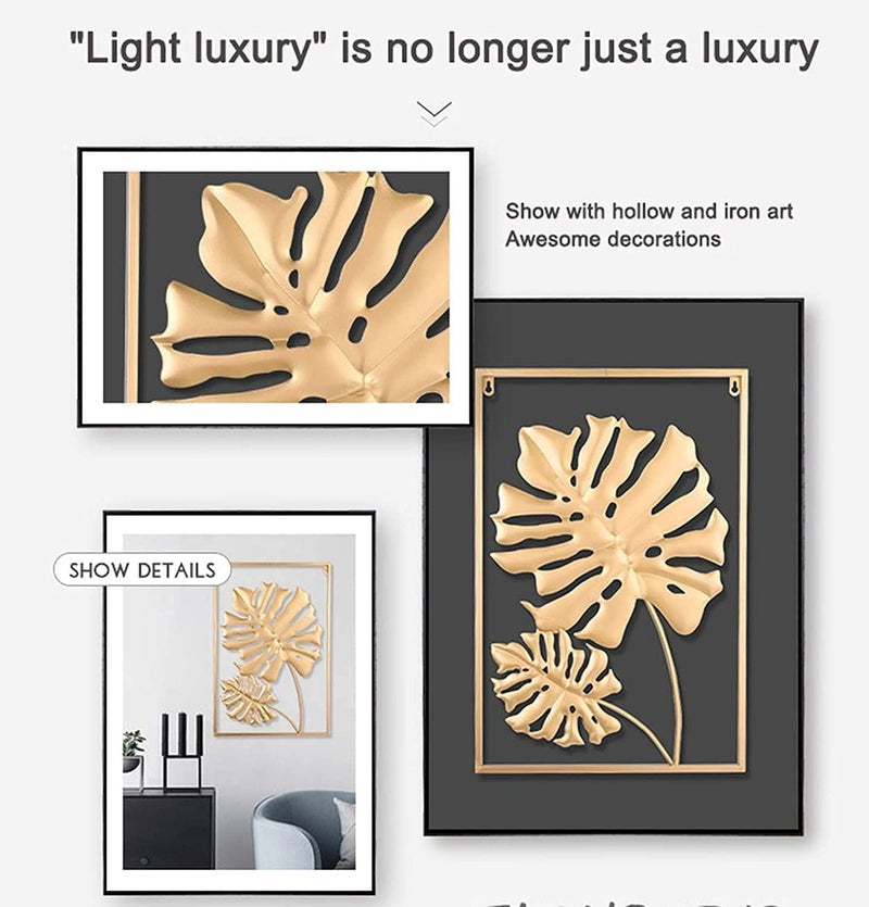 RELEMTRA Gold Metal Wall Decor 24 X 16 Golden Leaf Wall Hanging Decor with Frame Wall Ornaments Golden Metal Art Wall Sculpture for Living Room Office Home Hotel - Image 4
