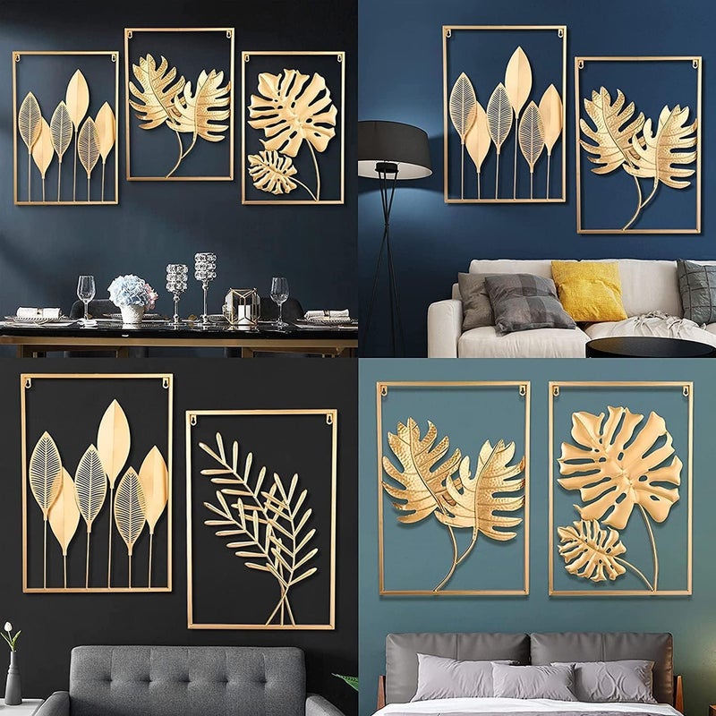 RELEMTRA Gold Metal Wall Decor 24 X 16 Golden Leaf Wall Hanging Decor with Frame Wall Ornaments Golden Metal Art Wall Sculpture for Living Room Office Home Hotel - Image 5