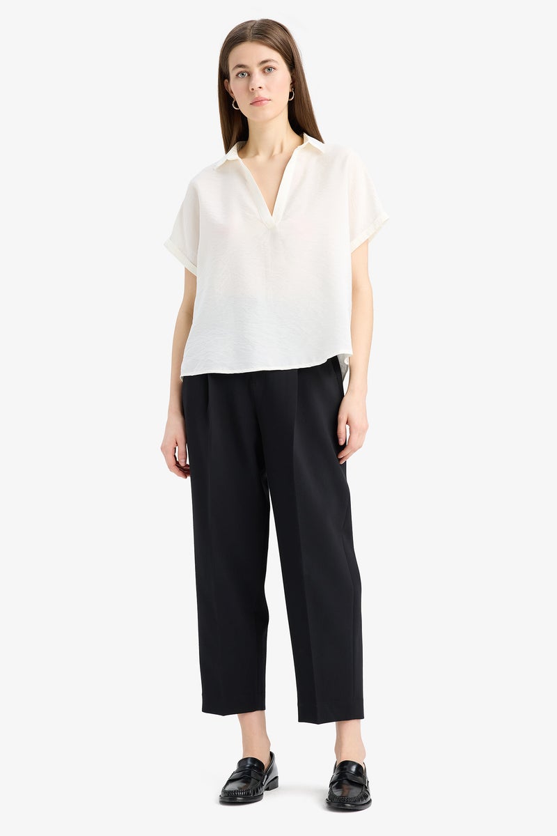 DeFacto Beige Woman Comfort Fit Shirt Collar Basic Blouse Casual - Image 2