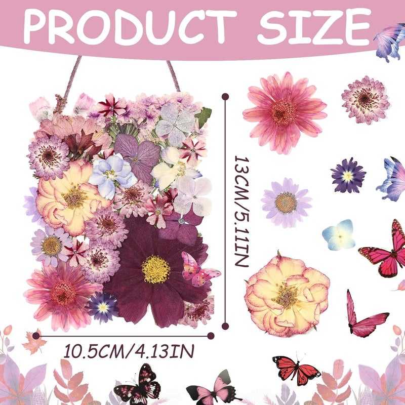 Eshow 50Pcs Dried Pressed Flowers for Crafts and 40Pcs Butterfly Stickers, Natural Dry Flowers for Resin with Tweezer for Scrapbooking DIY Art Crafts, Epoxy Jewelry Molds, Candle, Soap Making - Image 2