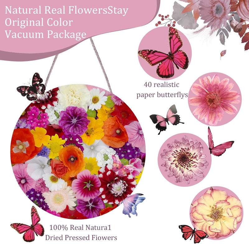 Eshow 50Pcs Dried Pressed Flowers for Crafts and 40Pcs Butterfly Stickers, Natural Dry Flowers for Resin with Tweezer for Scrapbooking DIY Art Crafts, Epoxy Jewelry Molds, Candle, Soap Making - Image 3