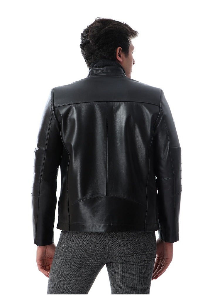 Generic Band Neck Leather(c33)Jacket With Pockets genuine leather 100%  - Image 3