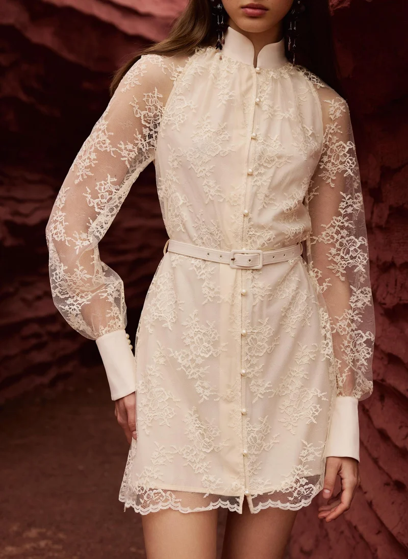 Lichi  Guipure mini dress with eco-leather belt for Women | Best Price UAE