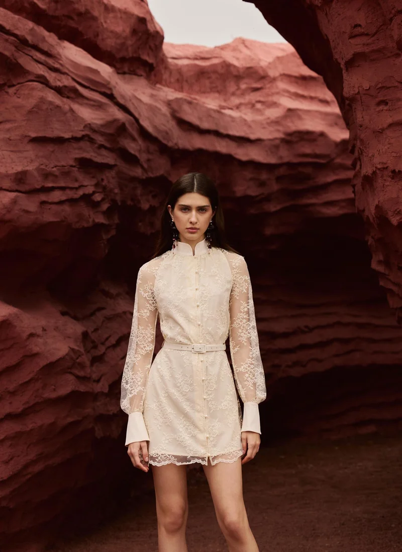 Lichi  Guipure mini dress with eco-leather belt for Women | Best Price UAE