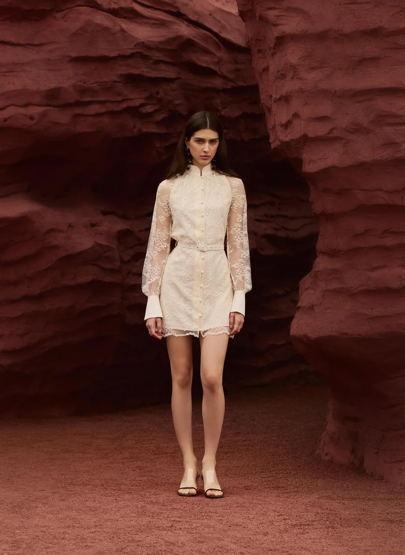 Lichi  Guipure mini dress with eco-leather belt for Women | Best Price UAE